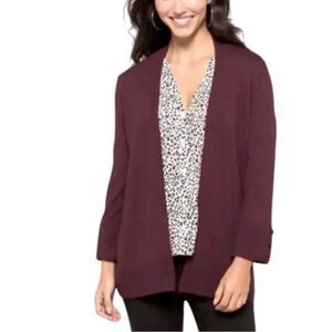 Feminine Buttery Soft Casual Stylish Open Front NWT Burgundy Cardigan Small